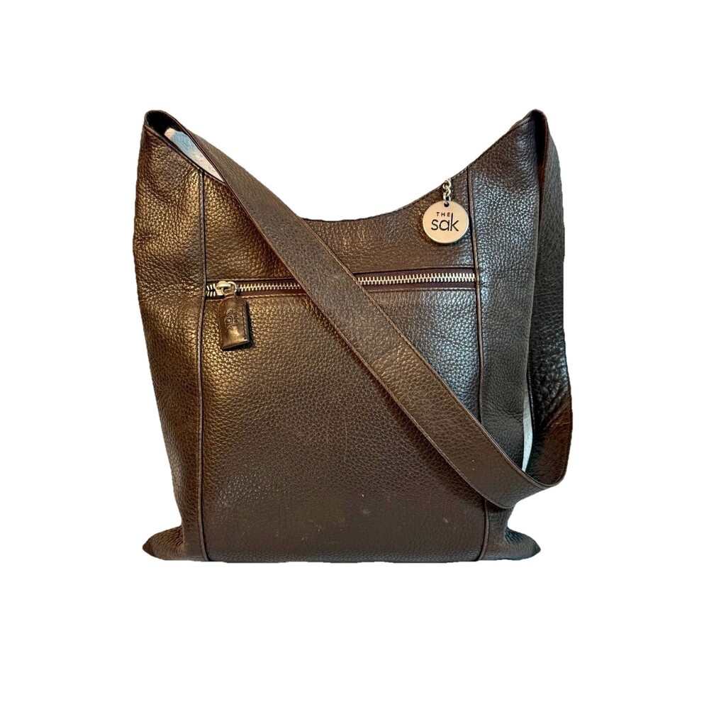 Brown Pebbled Leather Hobo Shoulder Bag The Sak  Minimalist Zip Pocket Purse Y2K